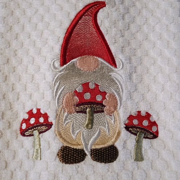 Gnome Embroidered Kitchen Towel - Red and White - Picture 1 of 2